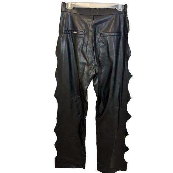 Maniere De Voir Vegan Leather Popper Trousers Black Side Snap 6 Love Island Goth - Picture 4 of 7